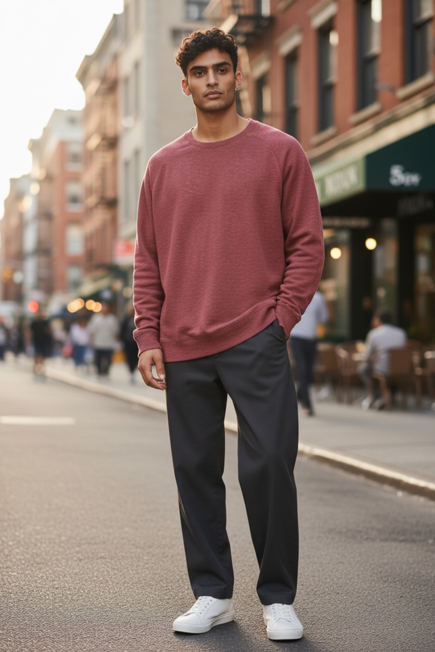 Banana Republic Mens Long Sleeve Crew Neck T-Shirt in Burgundy